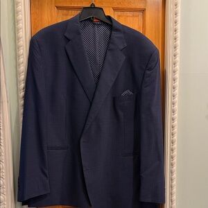 TALLIA Navy Textured Single-Breasted Blazer with Polka Dot Lining